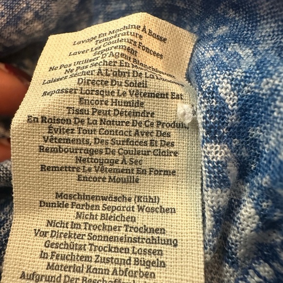 Woolovers Small Blue Stripe 3/4 sleeve 100% Linen Top - Picture 6 of 7